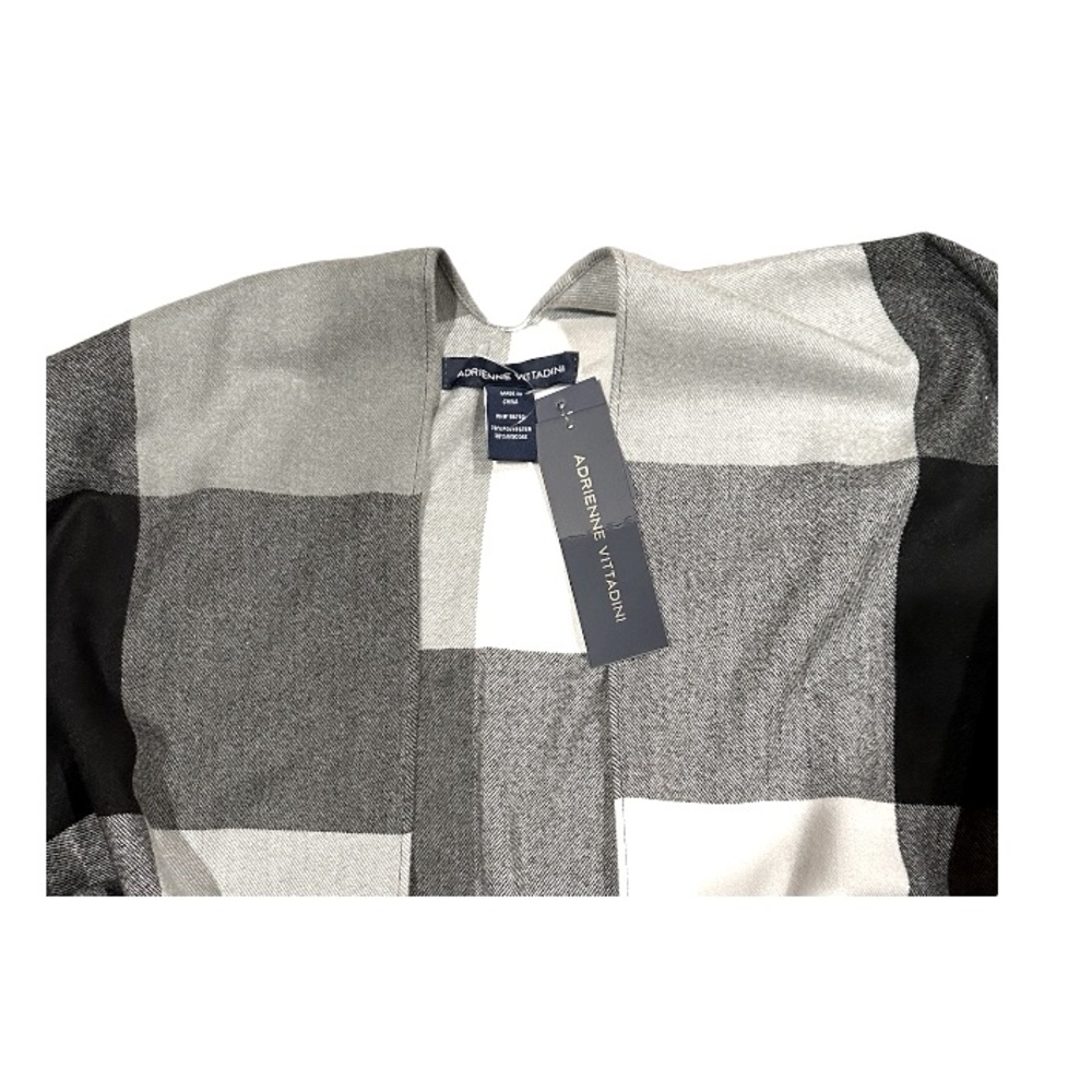 Adrienne Vittadini | Black & White Plaid Fringe Wrap/Shawl/Poncho | NWT NEW - Picture 2 of 2